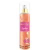 Shimmer body mist in a clear bottle with a gold spray nozzle, featuring a light shimmer effect and sweet fragrance label
