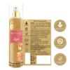 Shimmer body mist in a clear bottle with a gold spray nozzle, featuring a light shimmer effect and floral fragrance label